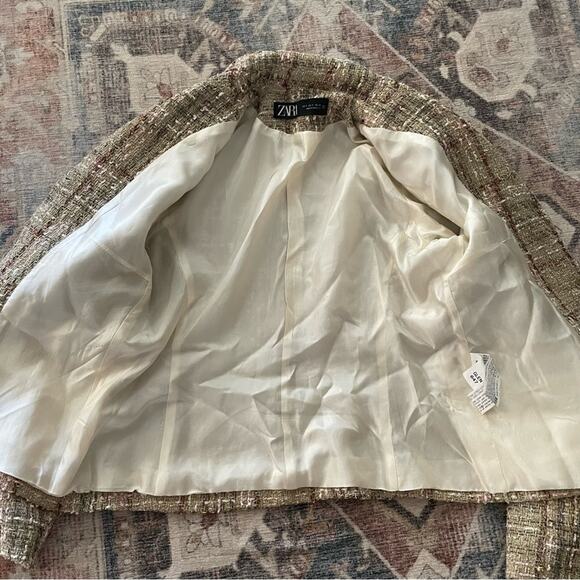 Zara Tweed Textured Button Front Blazer Jacket Small Academia Quiet Luxury - Picture 10 of 16